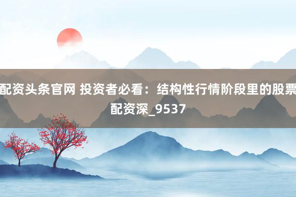 配资头条官网 投资者必看：结构性行情阶段里的股票配资深_9537
