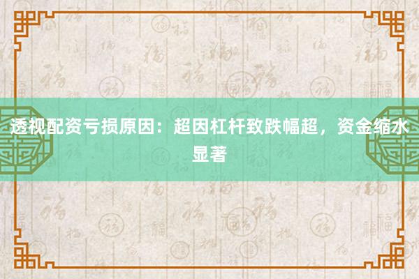 透视配资亏损原因：超因杠杆致跌幅超，资金缩水显著