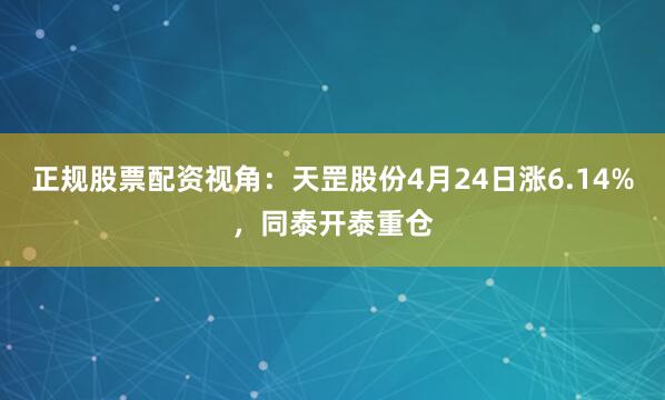 正规股票配资视角：天罡股份4月24日涨6.14%，同泰开泰重仓
