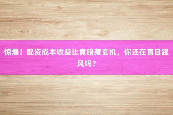 惊爆！配资成本收益比竟暗藏玄机，你还在盲目跟风吗？