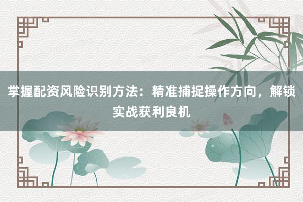 掌握配资风险识别方法：精准捕捉操作方向，解锁实战获利良机