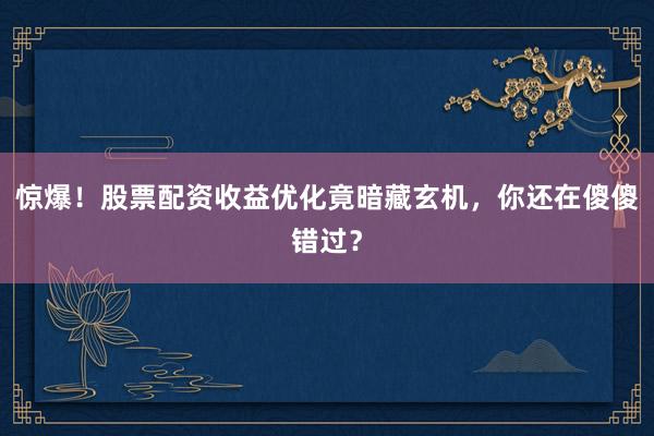 惊爆！股票配资收益优化竟暗藏玄机，你还在傻傻错过？