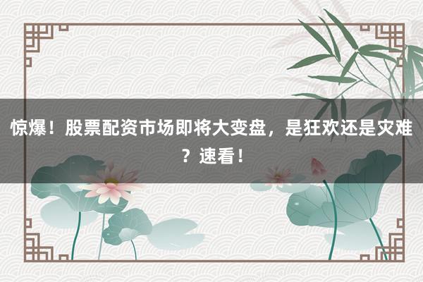 惊爆！股票配资市场即将大变盘，是狂欢还是灾难？速看！
