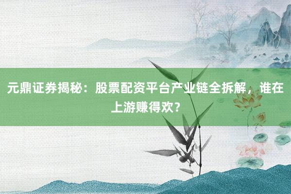 元鼎证券揭秘：股票配资平台产业链全拆解，谁在上游赚得欢？