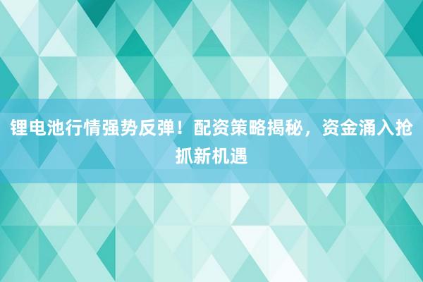 锂电池行情强势反弹！配资策略揭秘，资金涌入抢抓新机遇