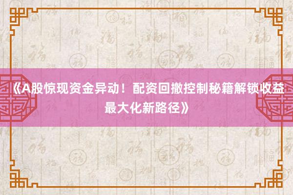 《A股惊现资金异动！配资回撤控制秘籍解锁收益最大化新路径》
